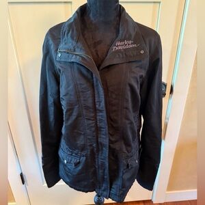 Harley Davidson Black Zipper Jacket W/Back Wings Design Women's Size Large